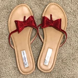 GUC I.N.C. red rhinestone flip flops